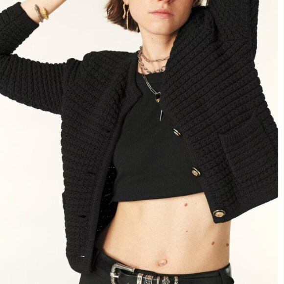 BEST Ba&sh Gaspard Knit Cardigan Small Black Noir French Casual - Picture 4 of 13